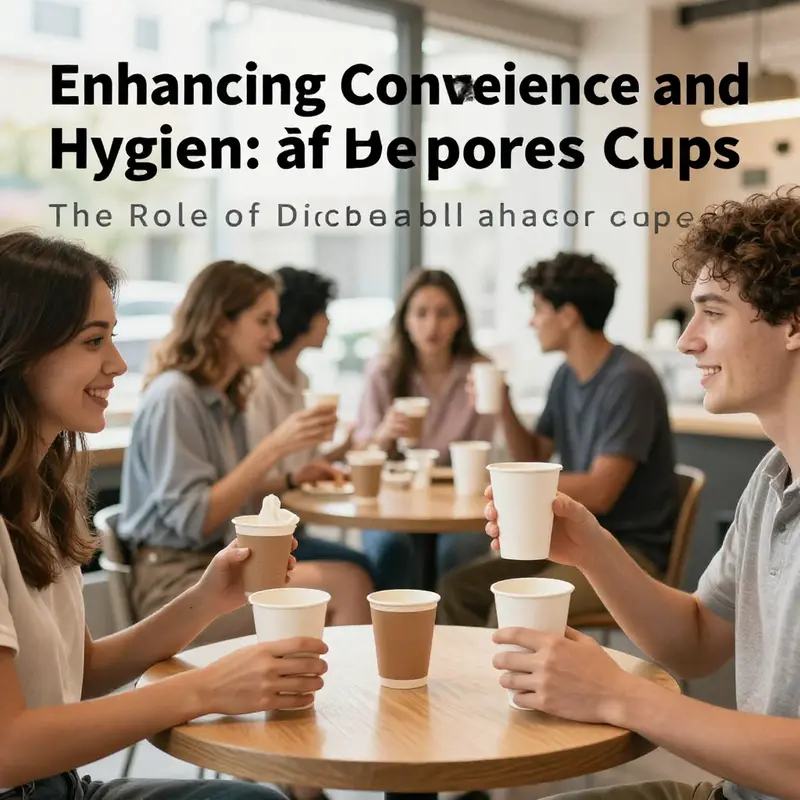 A bustling cafe with customers using disposable paper cups, demonstrating the cups' integration into daily routines.