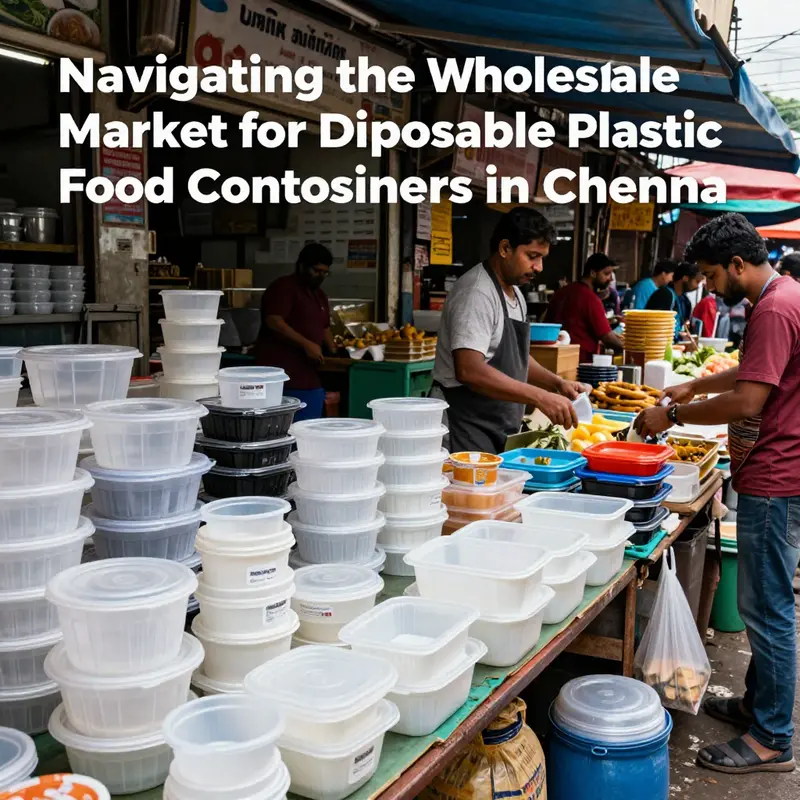 A bustling Chennai market illustrating the diversity of disposable plastic food containers available for wholesale.