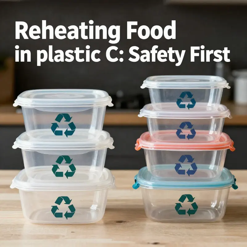 Visual representation of plastic degradation and health risks associated with reheating food.
