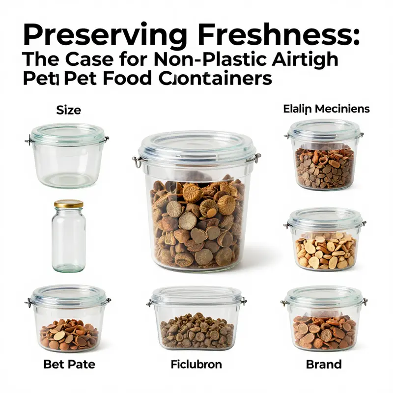 An organized display of assorted non-plastic airtight pet food containers, emphasizing their aesthetic and practical benefits.