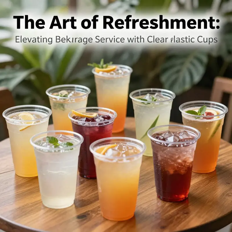 A collection of colorful beverages within clear plastic cups arranged artistically on a table, promoting visual engagement.