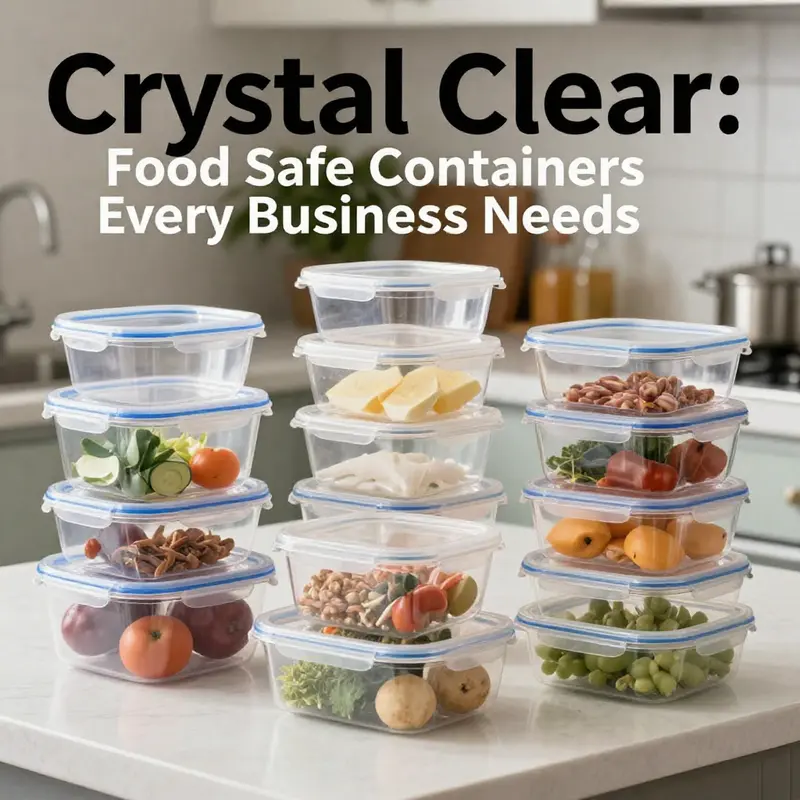 A variety of food-safe clear plastic containers showcasing different materials.