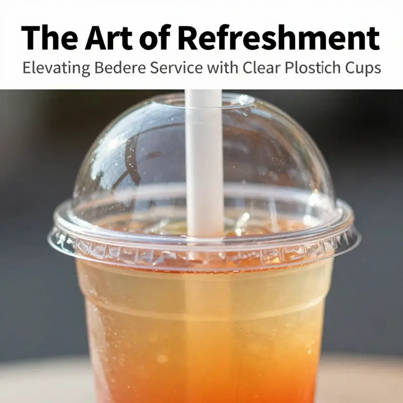 An up-close look at a clear plastic cup with a dome cap, showcasing its appealing design and vibrant beverage.