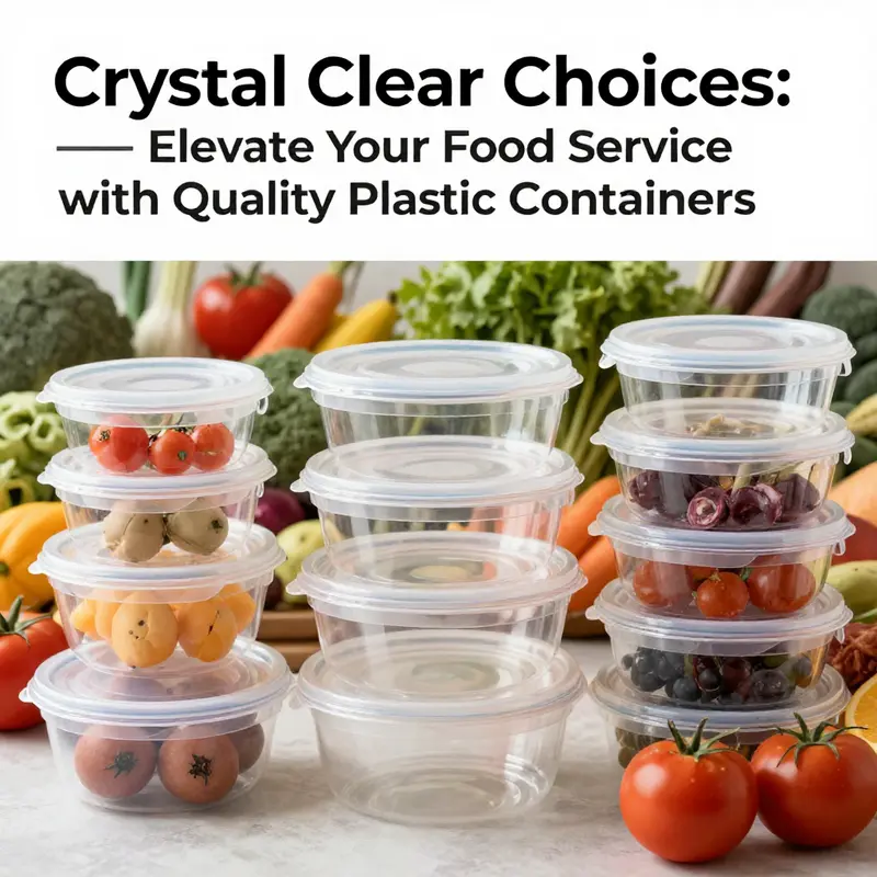 A vibrant display of various clear plastic food containers with lids, filled with fresh food ingredients.