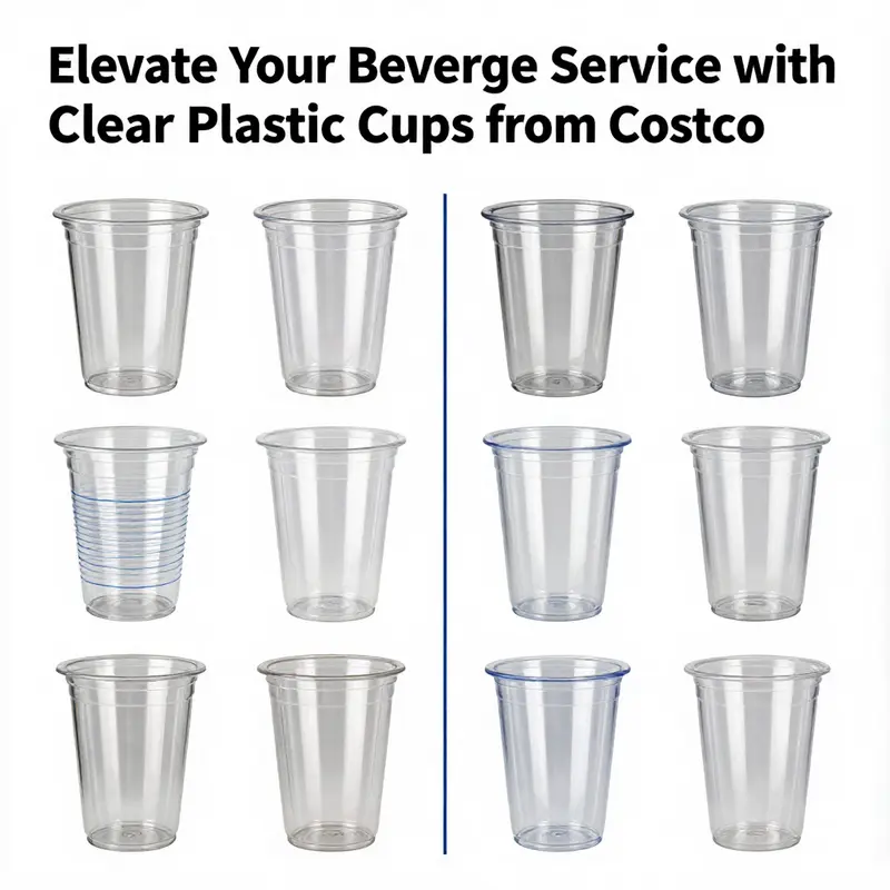 A showcase of the diverse sizes and pricing options for clear plastic cups available at Costco.