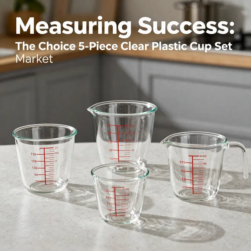 The Choice 5-Piece Clear Plastic Measuring Cup Set in action, demonstrating its user-friendly design and measurement accuracy.