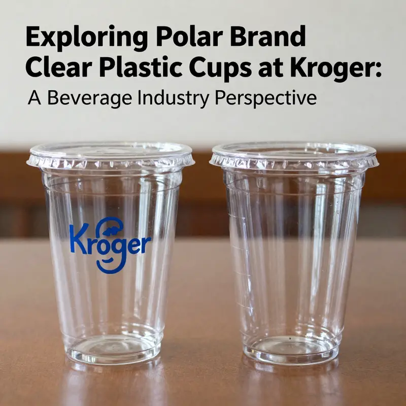 A variety of 10oz clear plastic cups available at Kroger for beverage services.