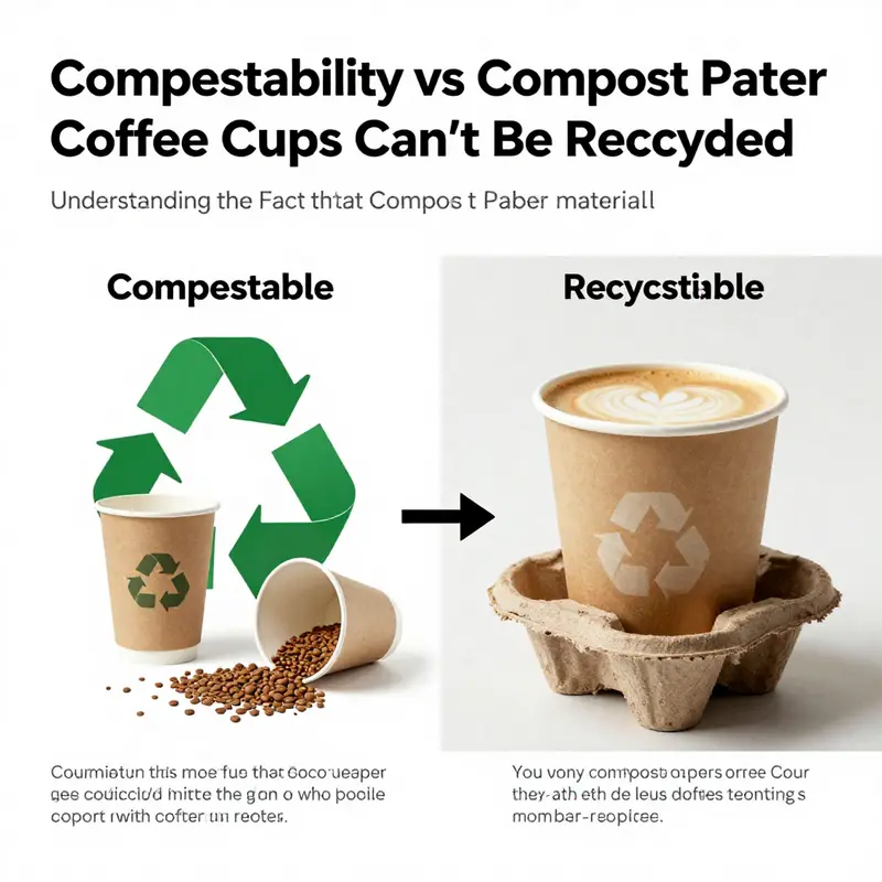 An illustration of the confusion surrounding the disposal methods for compost paper coffee cups.