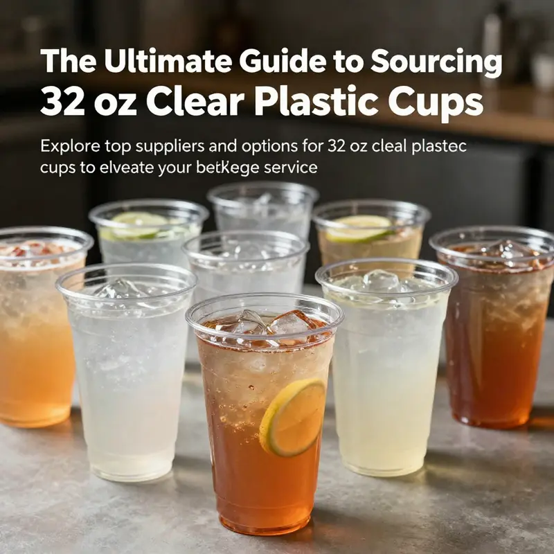 A visually engaging arrangement of 32 oz clear plastic cups filled with colorful drinks, showcasing their diversity and practicality.