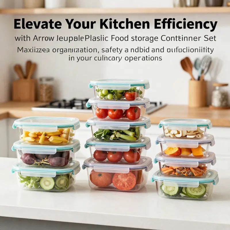 A set of Arrow Reusable Plastic Food Storage Containers filled with colorful ingredients in a modern kitchen.