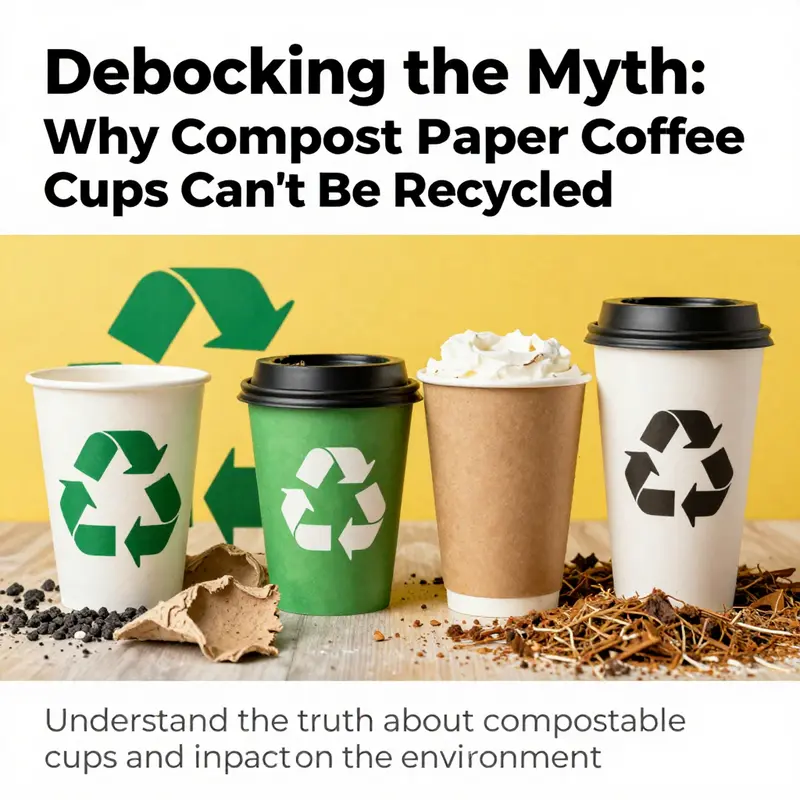 A contrasting cover image showcasing the complexities of waste management, featuring compostable and recyclable coffee cups.