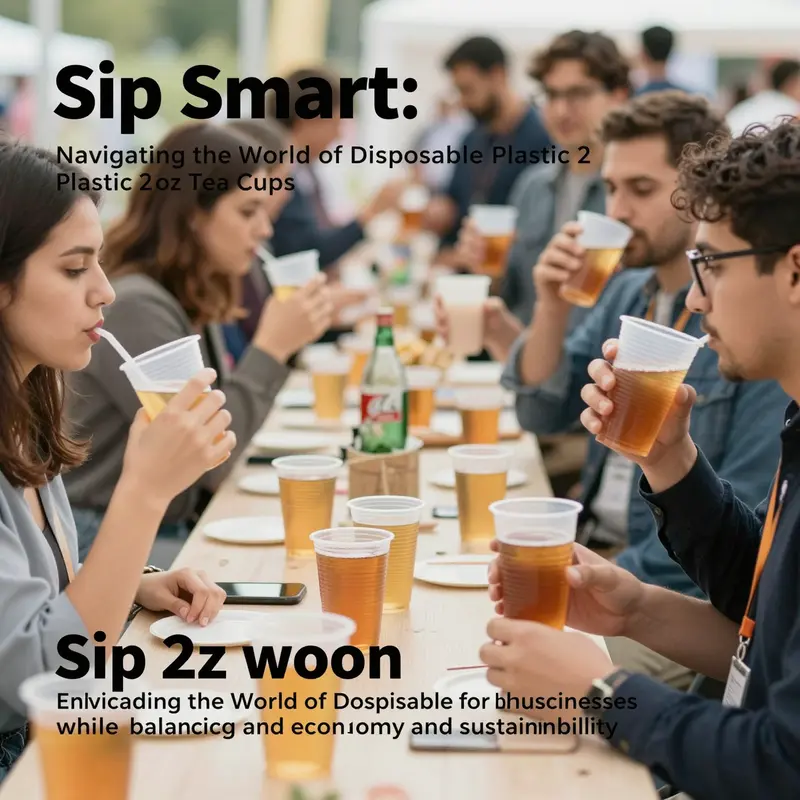 Guests at an event enjoying beverages from various disposable plastic 2 oz tea cups, encapsulating the theme of convenience and practicality.