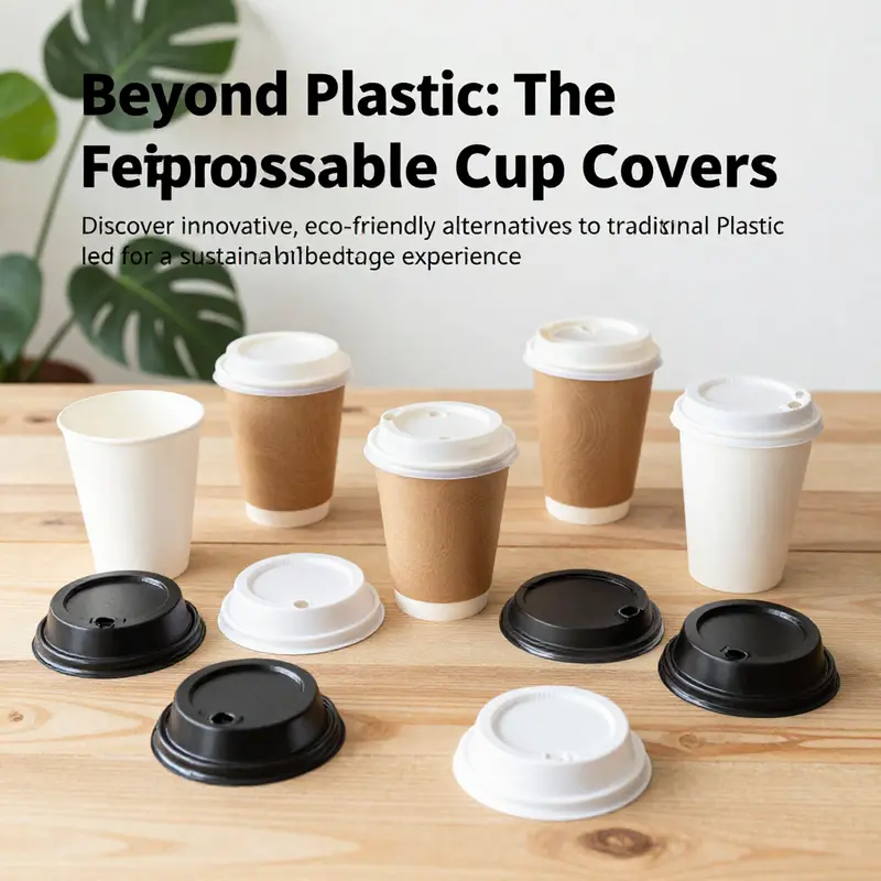 An assortment of eco-friendly disposable cup covers laid on a wooden surface, symbolizing sustainable choices.