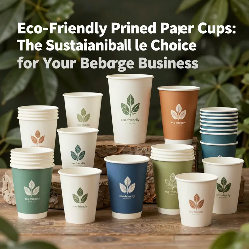 A collection of colorful eco-friendly printed paper cups displayed in a natural environment.