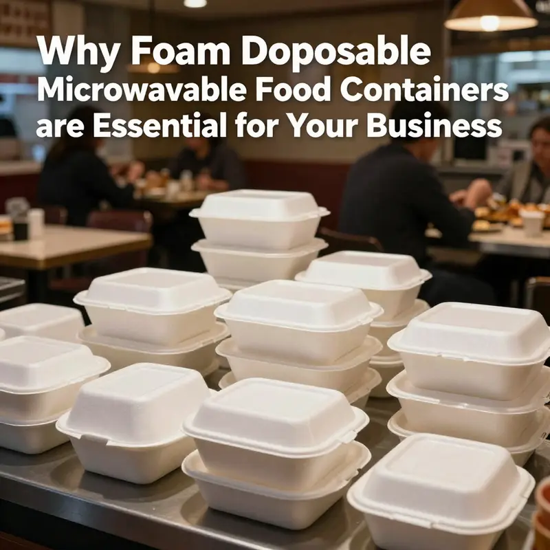 An array of foam disposable microwavable food containers displayed attractively, emphasizing their use in diverse food service settings.