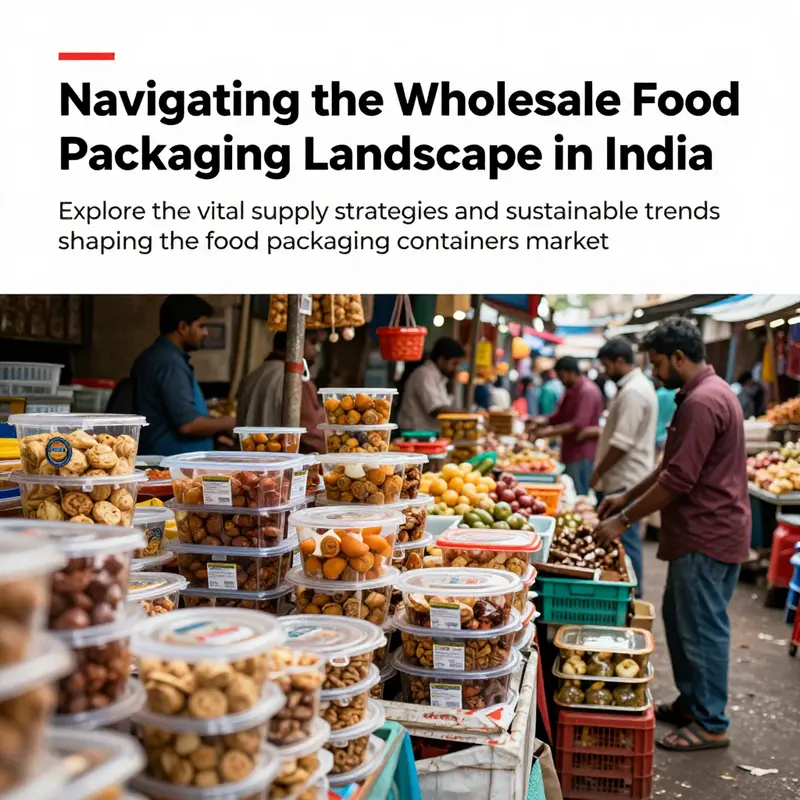 A vibrant Indian market showcasing various food packaging containers used in food stalls, illustrating the thriving food service industry.