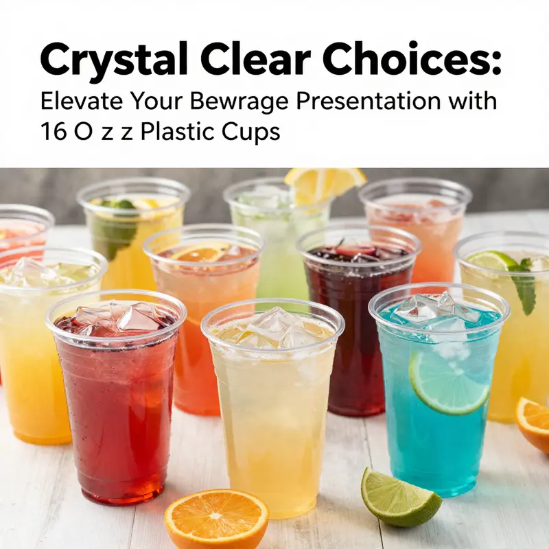 A colorful display of clear 16 oz plastic cups filled with drinks, set in a lively, festive environment.