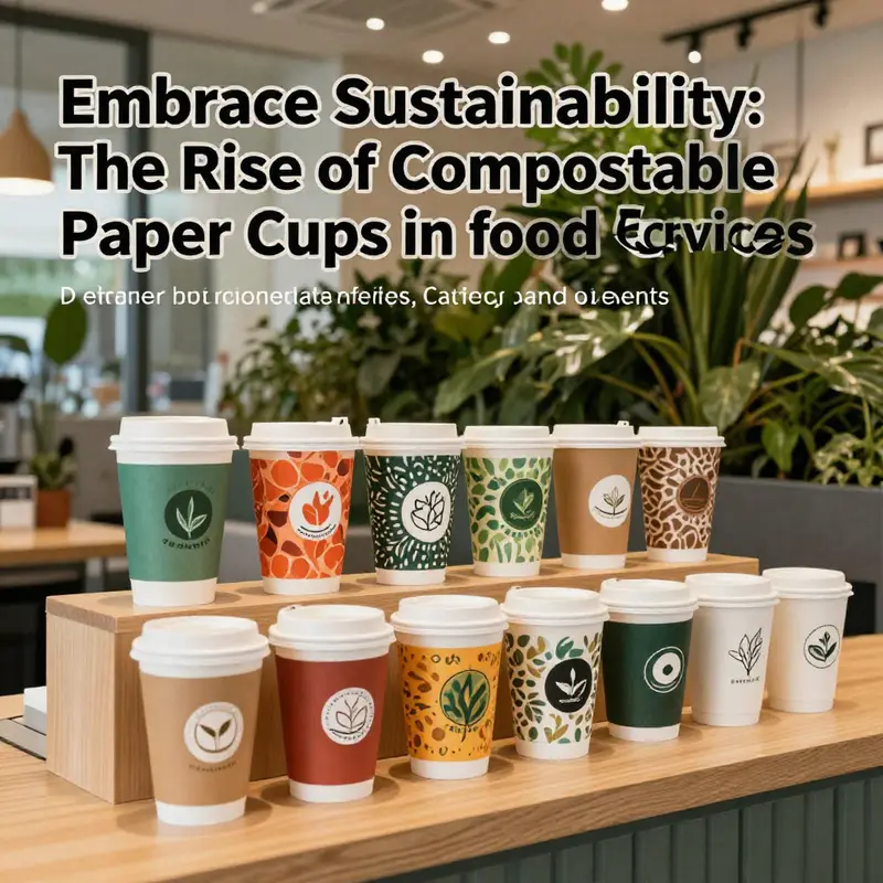 A coffee shop featuring a variety of compostable cups, symbolizing their role in sustainable food service.