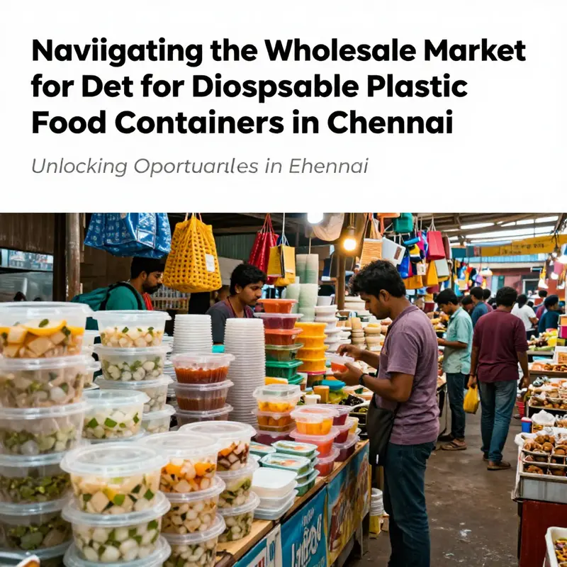 A wide-angle view of a wholesale market in Chennai dedicated to disposable plastic food containers, illustrating market dynamics.