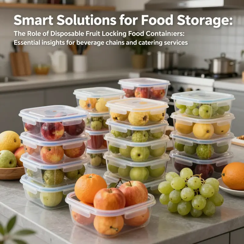 A colorful display of assorted fruits in disposable fruit locking food containers, emphasizing freshness and convenience.