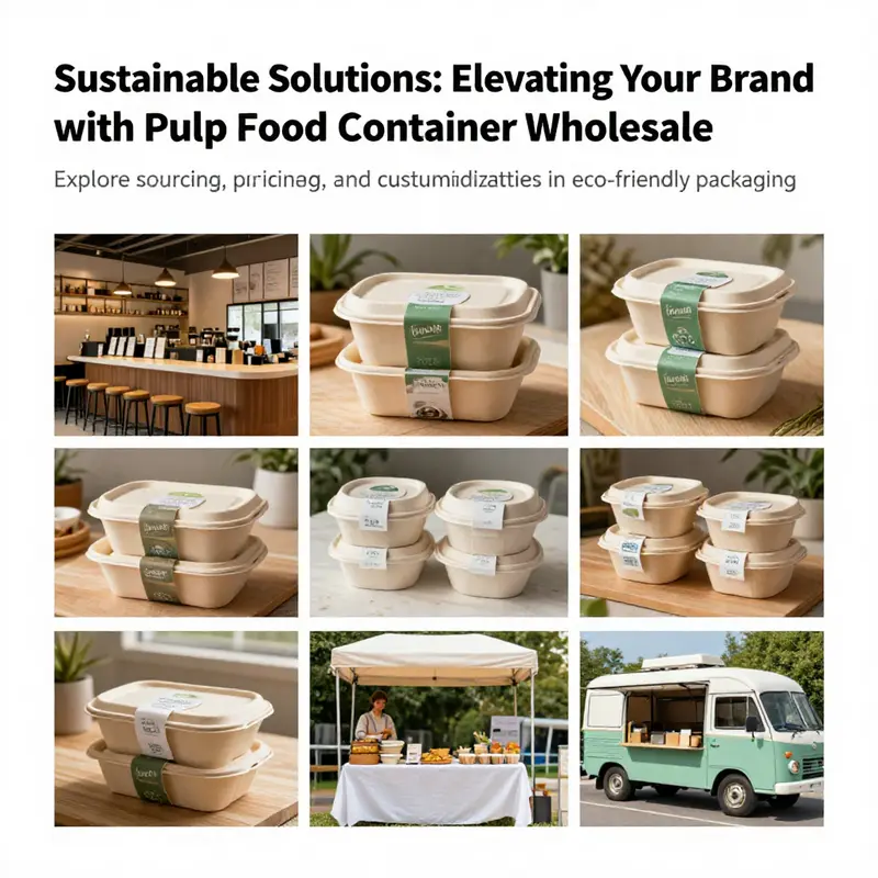 A vivid representation of different pulp food containers utilized in coffee shops, catering events, and food trucks, highlighting their sustainable nature.