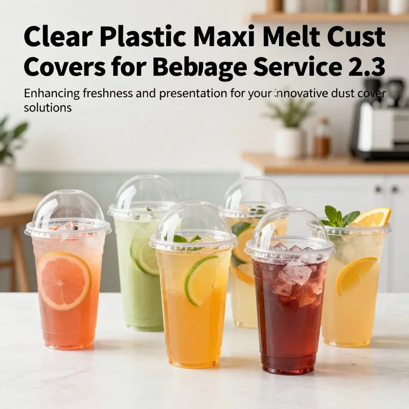A collection of drinks under clear plastic maxi melt cup dust covers in a café, highlighting hygiene and freshness.