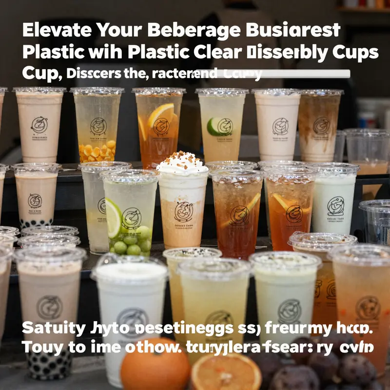 A colorful assortment of plastic clear disposable cups filled with drinks in a vibrant setting.