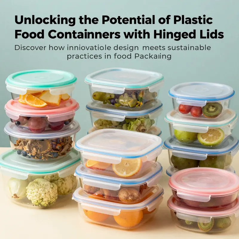A colorful arrangement of plastic food containers with hinged lids filled with fresh food items.