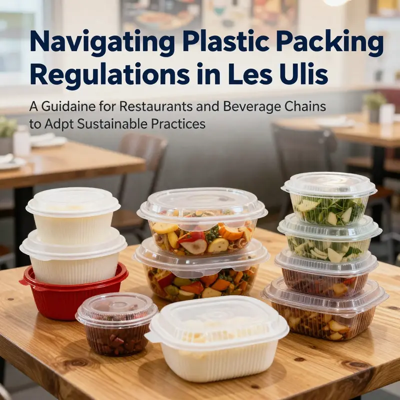 An engaging display of food containers, including plastic and sustainable options, representing the transition in Les Ulis.
