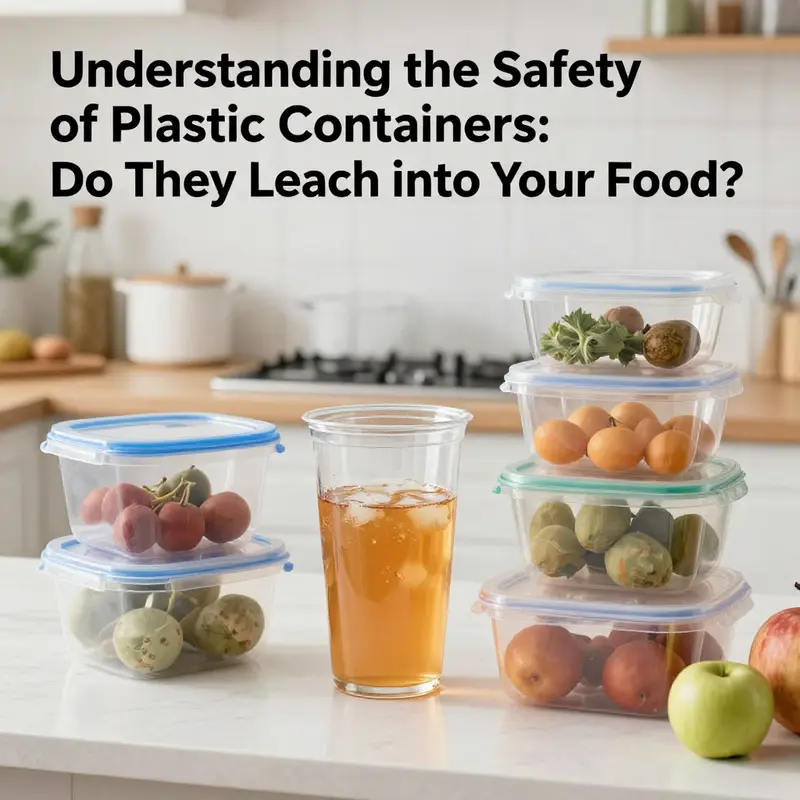 A display of various plastic and alternative containers in a professional kitchen, highlighting food safety measures.