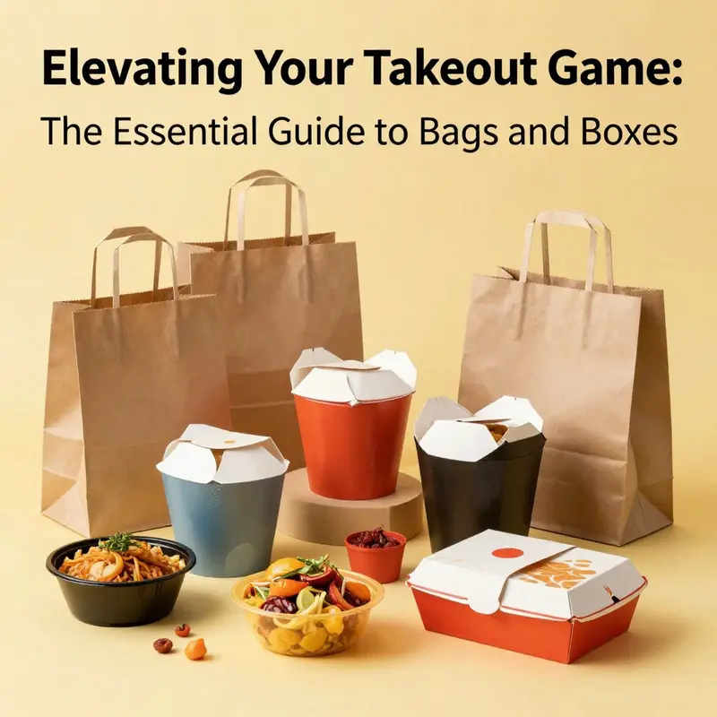 A captivating image of a variety of takeout bags and boxes surrounded by delicious food items, illustrating the essence of the article.