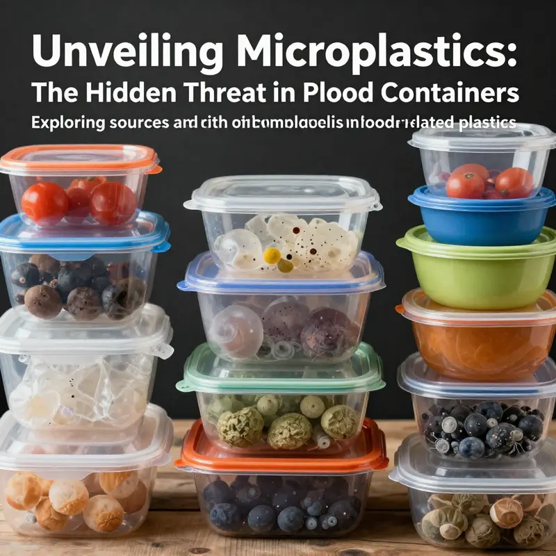 A collage of plastic and eco-friendly food containers, highlighting the problem of microplastics in food service.
