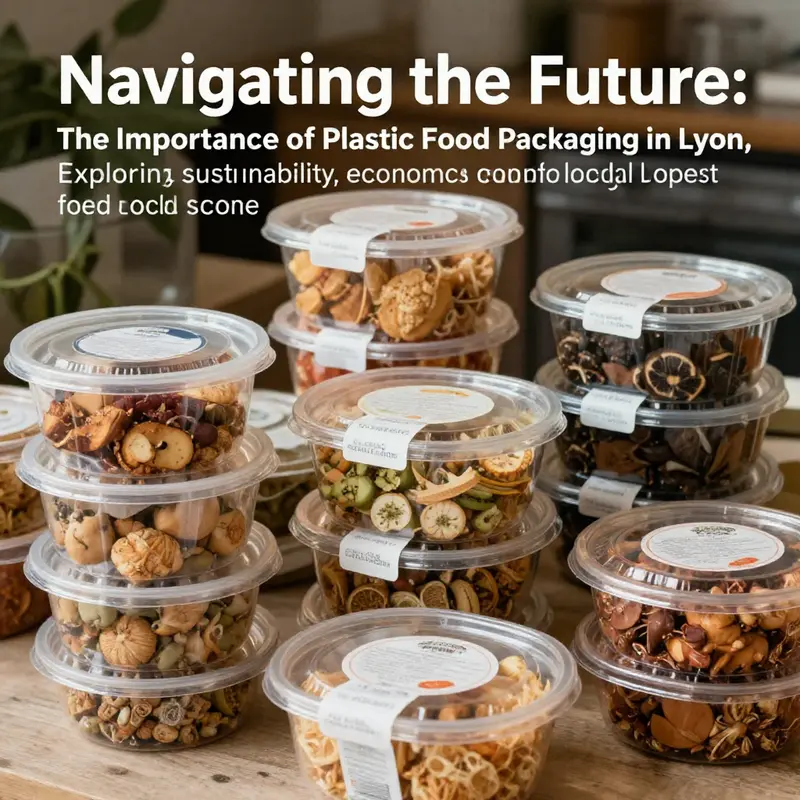 A diverse selection of food packaged in eco-friendly plastic containers, showcasing Lyon's rich food culture.