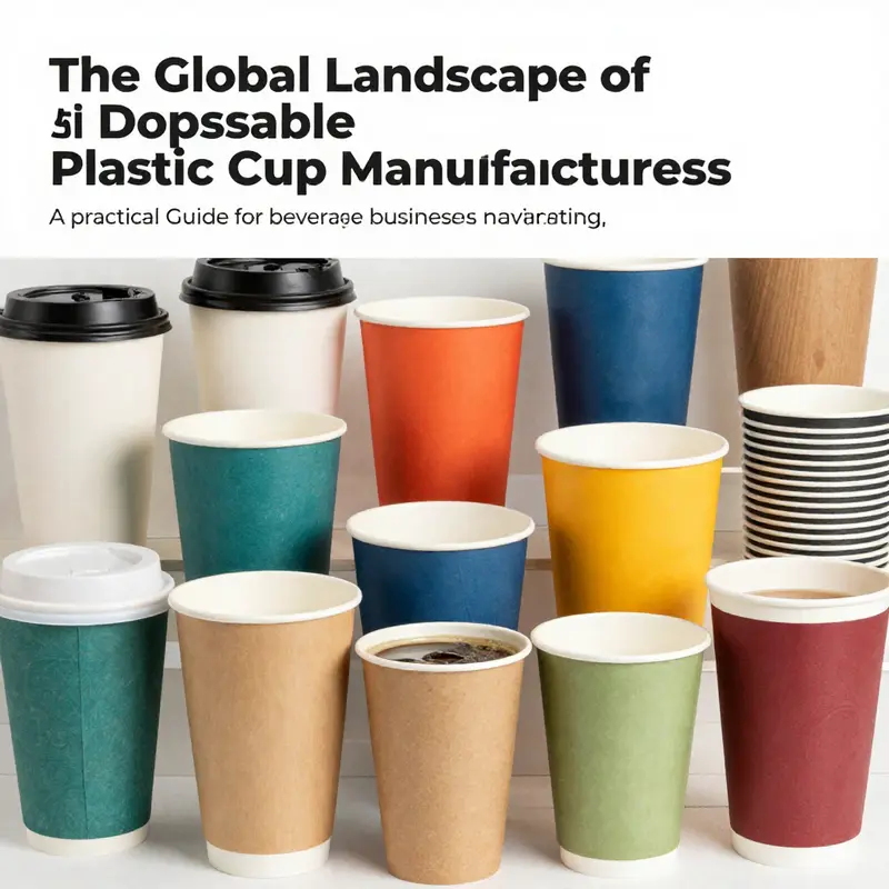 Assorted disposable cups on a light background.