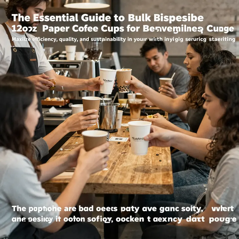 A café bustling with customers serenely enjoying beverages in disposable 12 oz paper coffee cups.