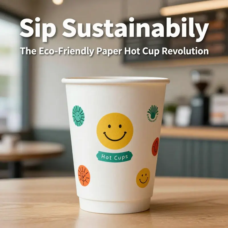 A variety of eco-friendly paper hot cups made from sustainable materials, illustrating their commitment to renewable resources.
