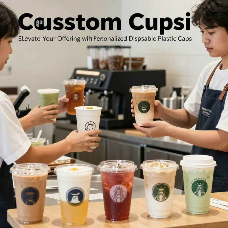 Different types of personalized disposable plastic cups highlighting safety features and material standards.