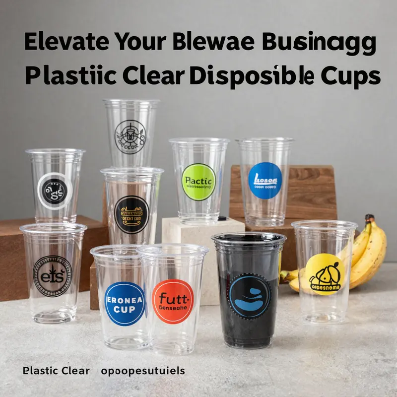 Different types of plastic clear disposable cups made from PP and PLA, showcasing their characteristics.