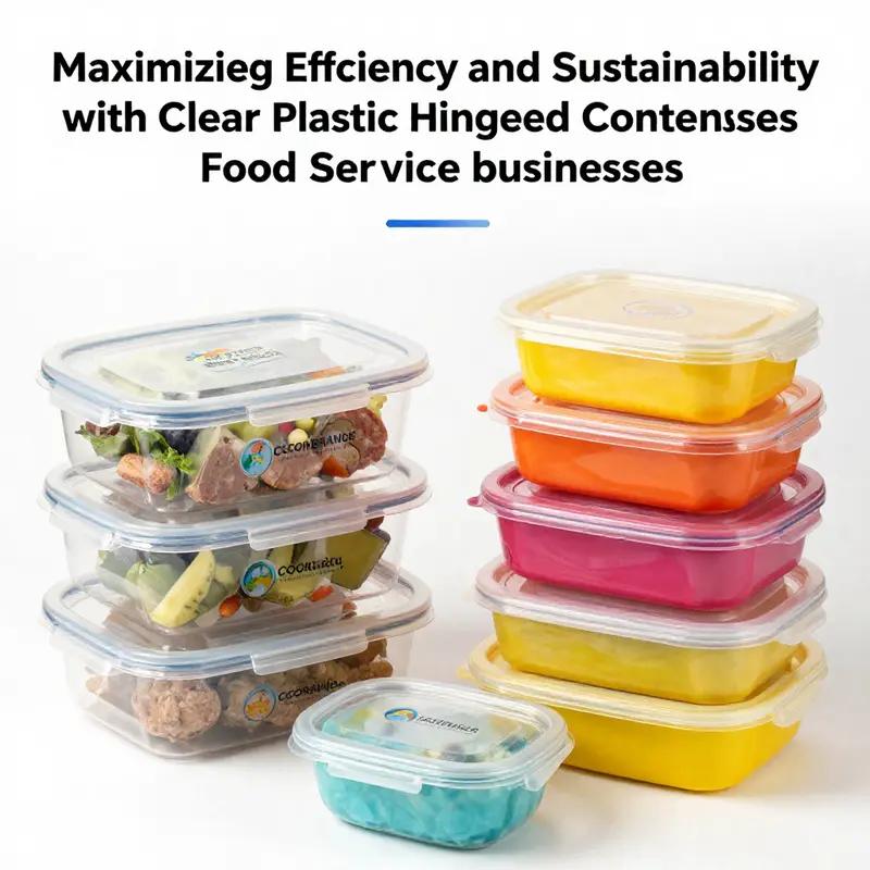 Various clear plastic hinged food containers in a market setting, reflecting their appeal and diversity.