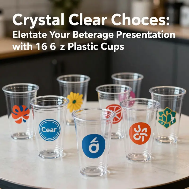 Clear 16 oz plastic cups showcasing various beverages, emphasizing their durability and clarity.
