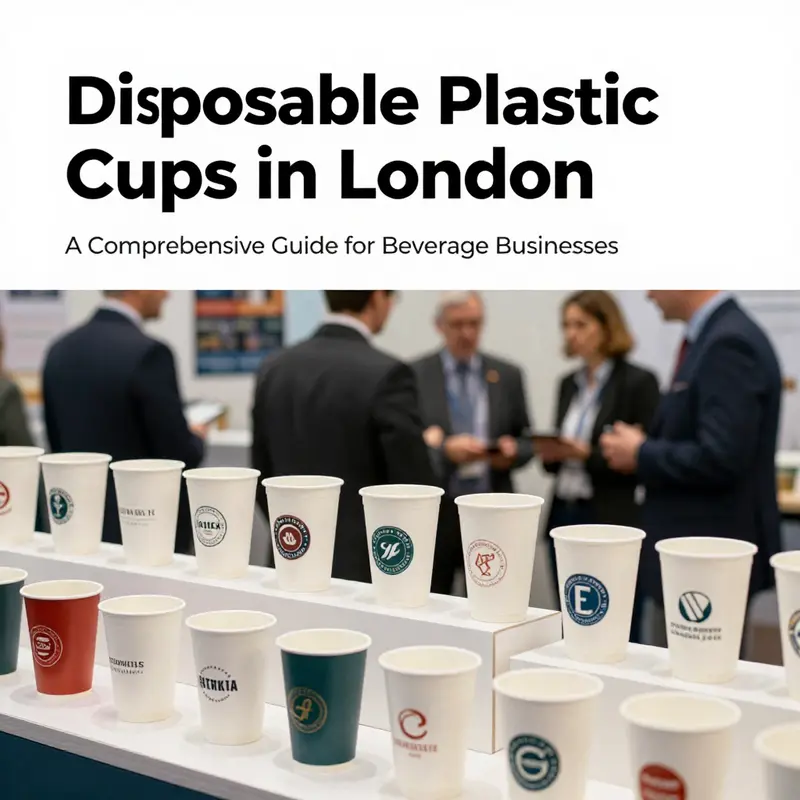 A colorful array of disposable plastic cups in a London café, highlighting their market presence.
