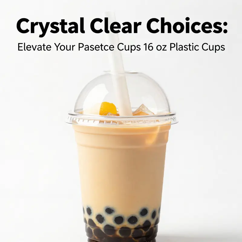 Clear 16 oz plastic cups showcasing various beverages, emphasizing their durability and clarity.