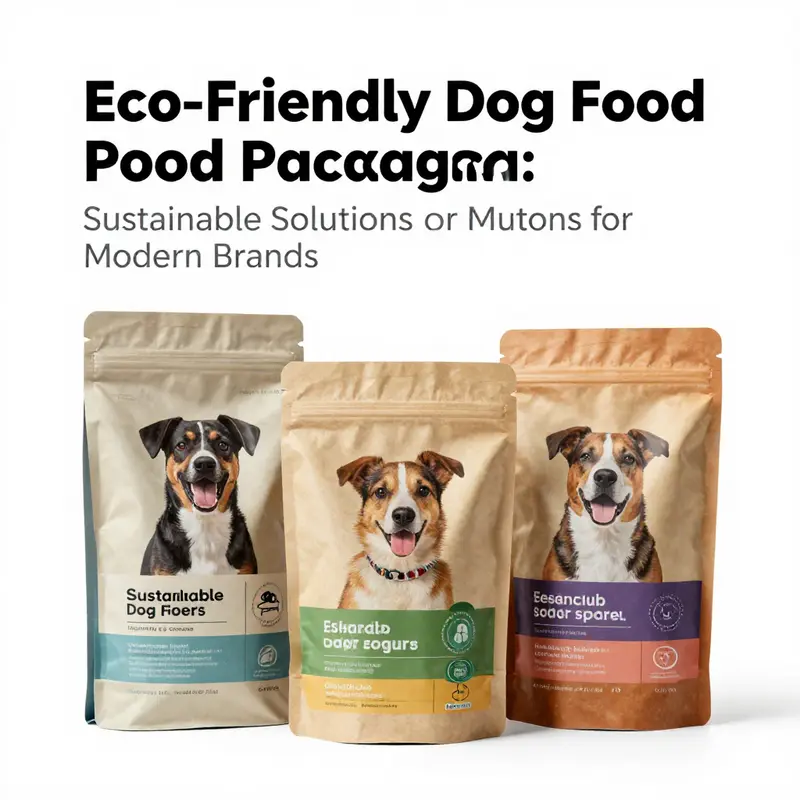 Diverse eco-friendly dog food packaging solutions that combine functionality with sustainability.