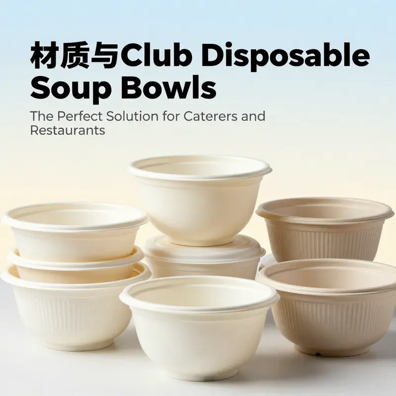 A variety of disposable soup bowls highlighting different materials and finishes.