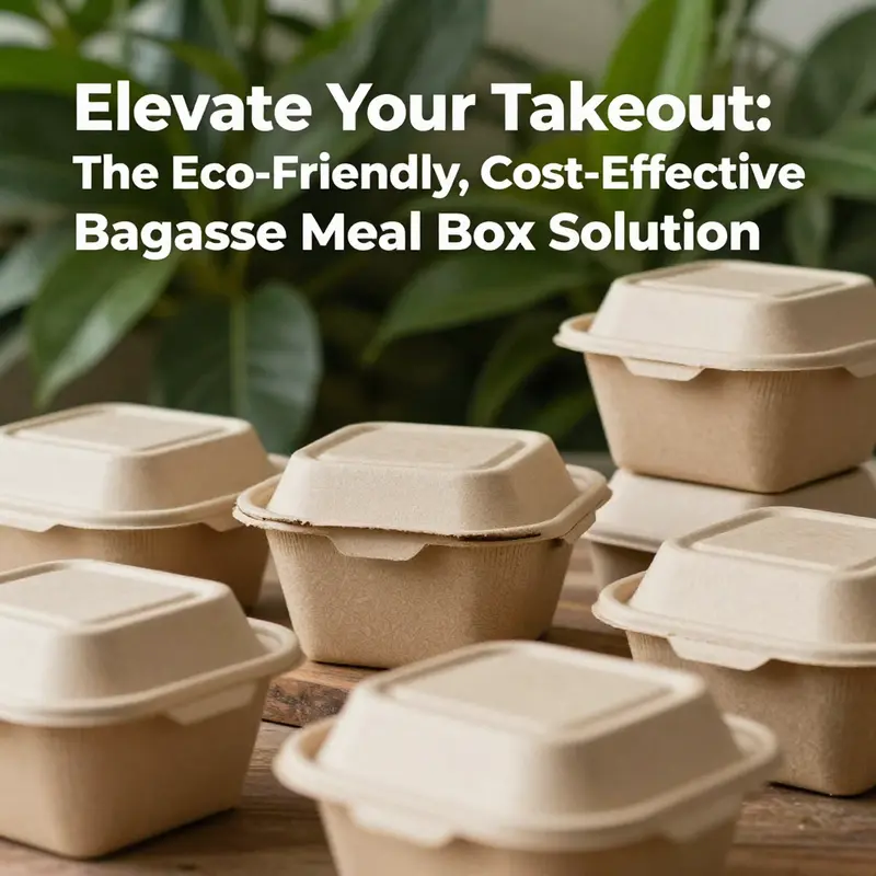 Variety of biodegradable bagasse meal boxes highlighting their eco-friendly attributes.