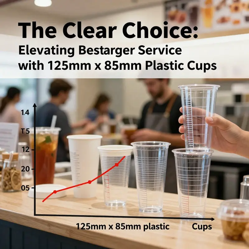 An array of 125mm x 85mm clear plastic cups showcasing diverse beverage options in multiple settings.