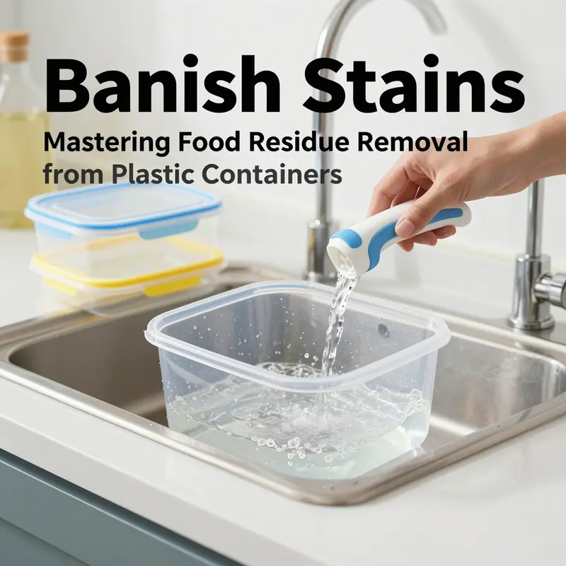 Demonstrating effective techniques for removing food residue from plastic containers in a busy kitchen.