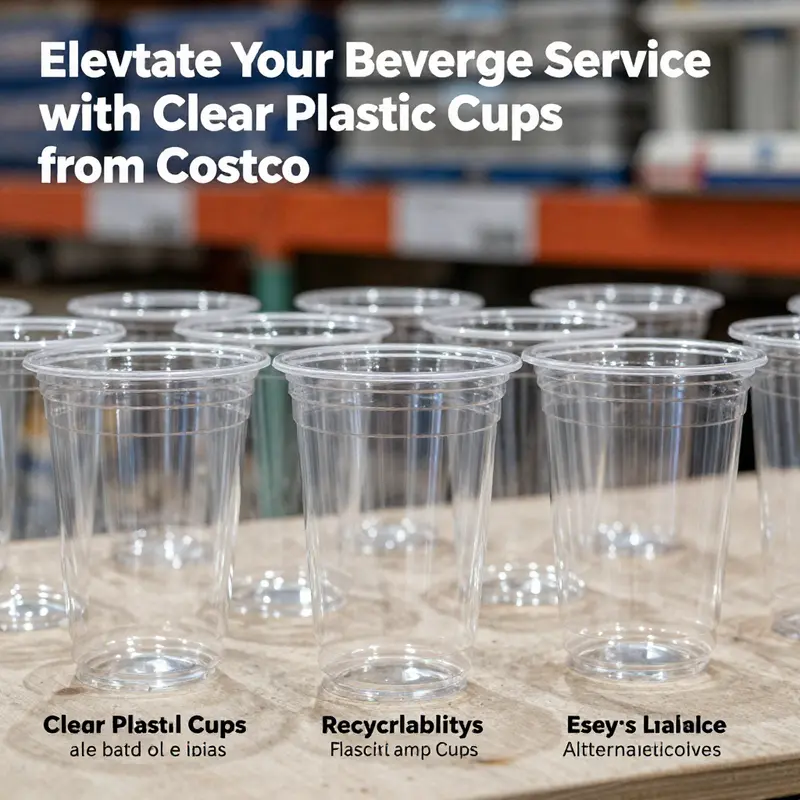 A showcase of the diverse sizes and pricing options for clear plastic cups available at Costco.