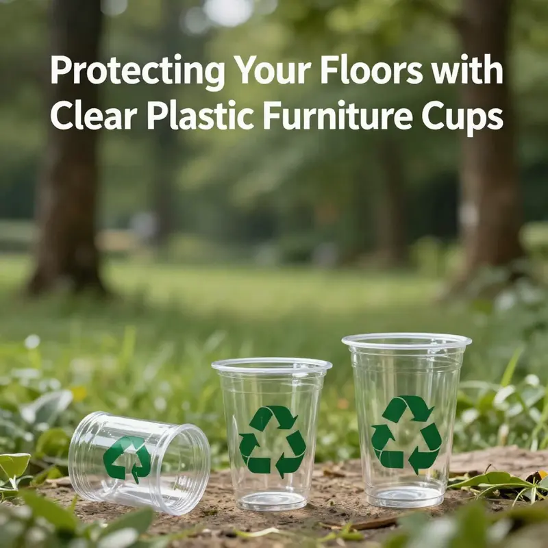 Clear plastic furniture cups in action, protecting floors from scratches in a modern cafe.