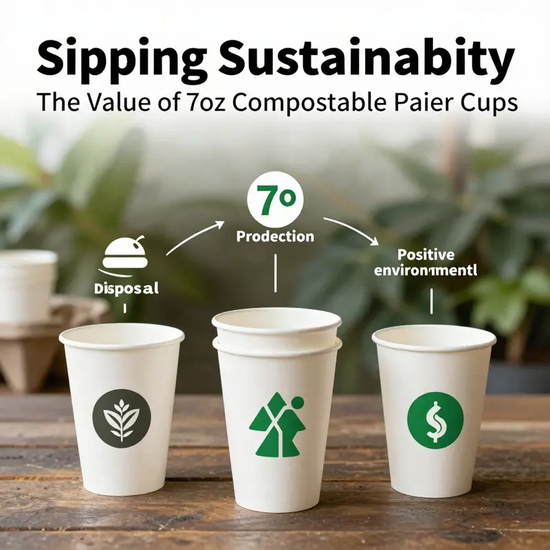 A diverse selection of 7oz compostable paper cups illustrating the various designs and features available for beverage businesses.